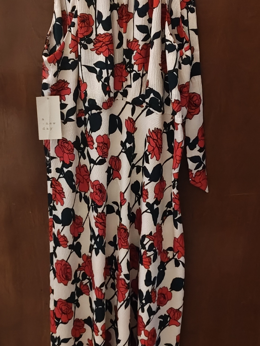 a new day White Floral Dress with Red and Black Print